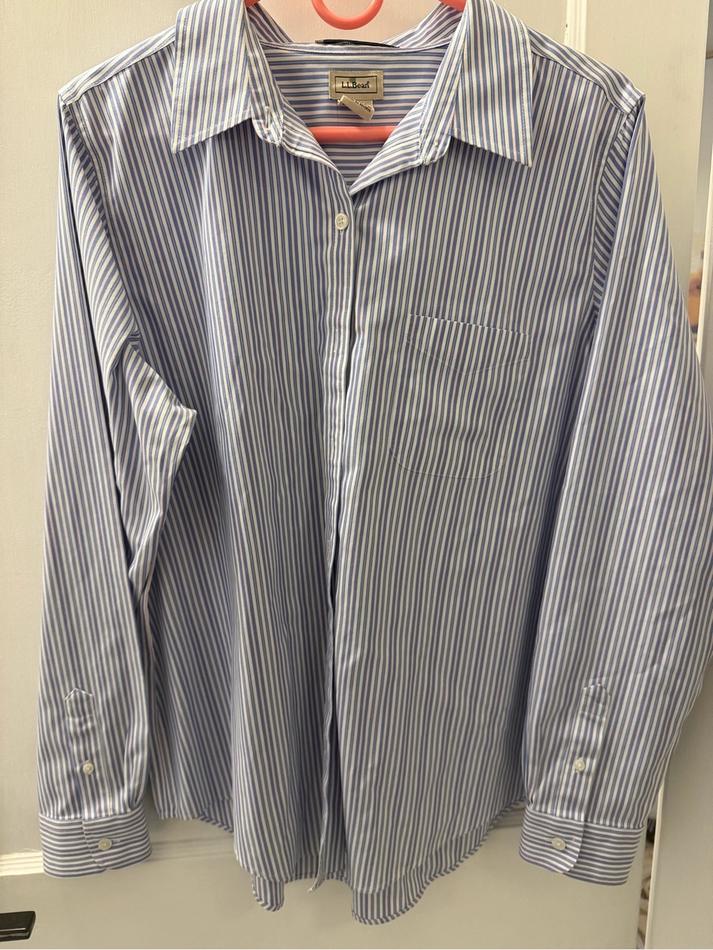 L.L. Bean Men's Light Blue and White Striped Dress Shirt
